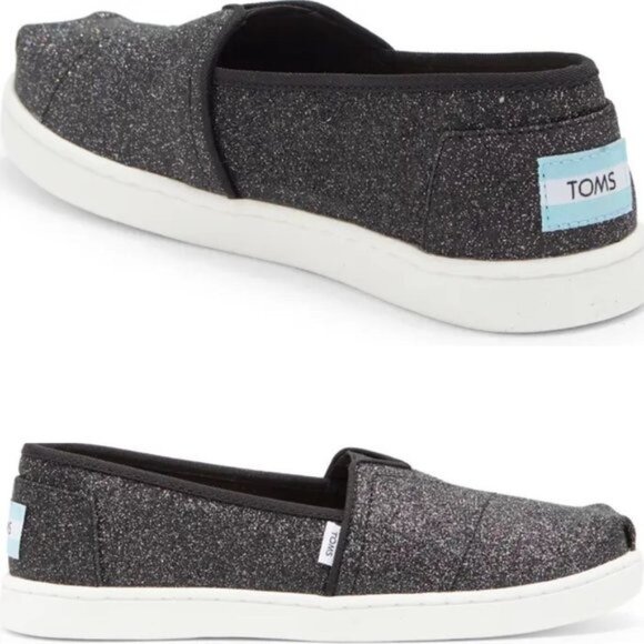 Toms Belmont Canvas Slip On Sneakers Shoes Size 8.5 Black Iridescent Glimmer - Picture 2 of 12